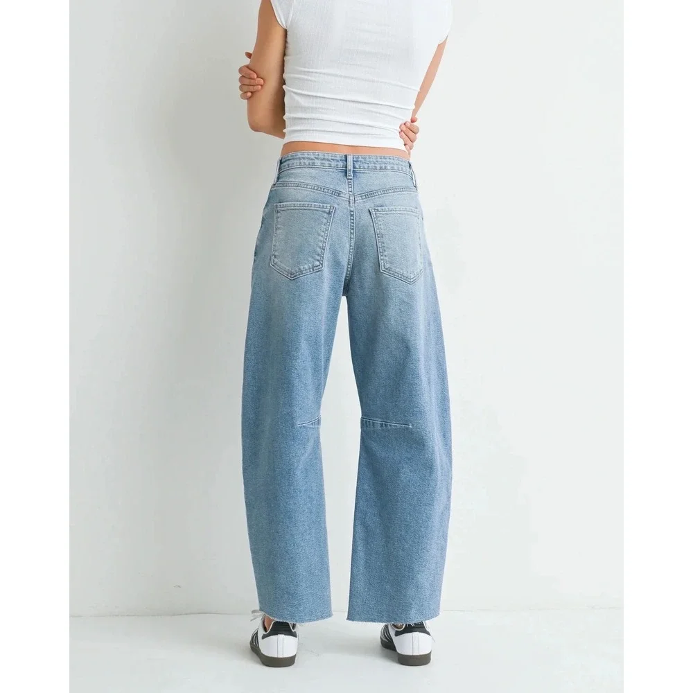 Just Black Denim Barrel Leg Raw Hem Jeans | Size 30